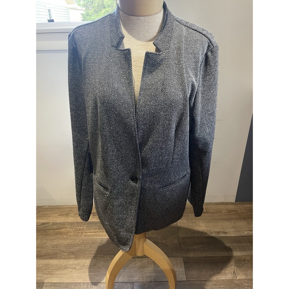 Banana Republic Gray Black Herringbone One Button Stretch Blazer Jacket XL Offic